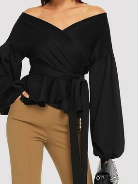 Altar'd State Black Off-Shoulder Wrap Peplum Blouse